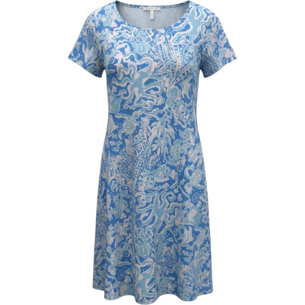 Lilly Pulitzer Marlowe Dress Blue Sea Life Coastal Pima Cotton Size L